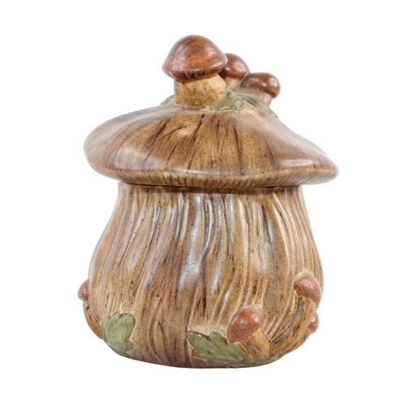 Vintage Hand Painted MCM Ceramic Mushroom Sugar Bowl Lid Matching Spoon Set - Picture 2 of 10